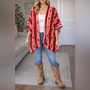 Ariat Southwestern Kimono Cardigan One Size Boho Western Red Aztec